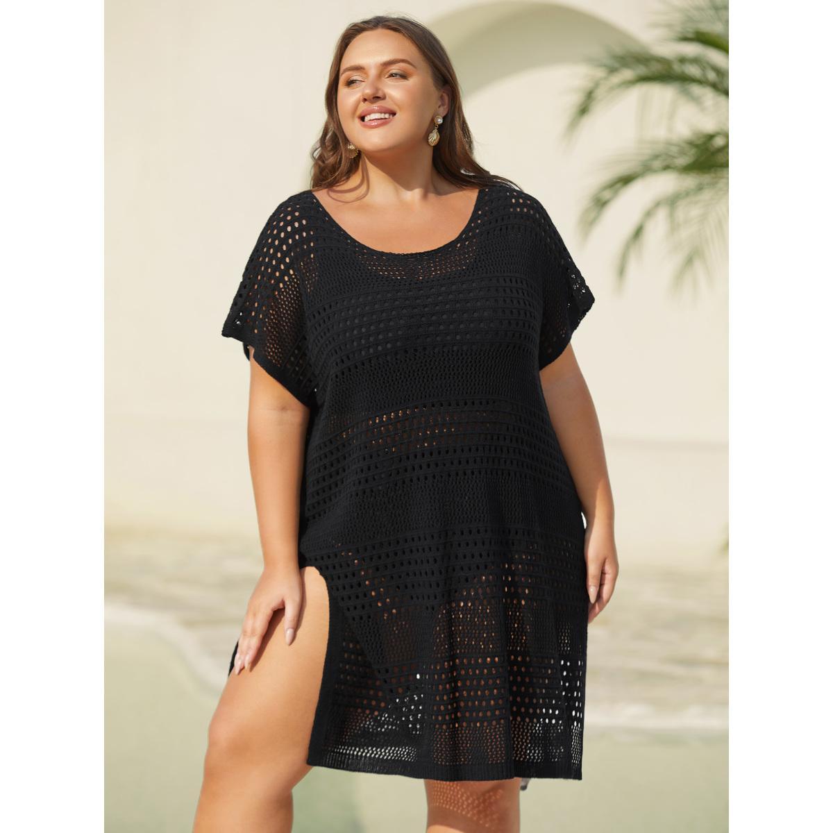 Plus Size Back Butterfly Cut-Out Slit Swim Cover-up Women's Swimwear Black Beach Loose Cut-Out Curve Swim Cover Ups BloomChic 18-20/2X Product Image