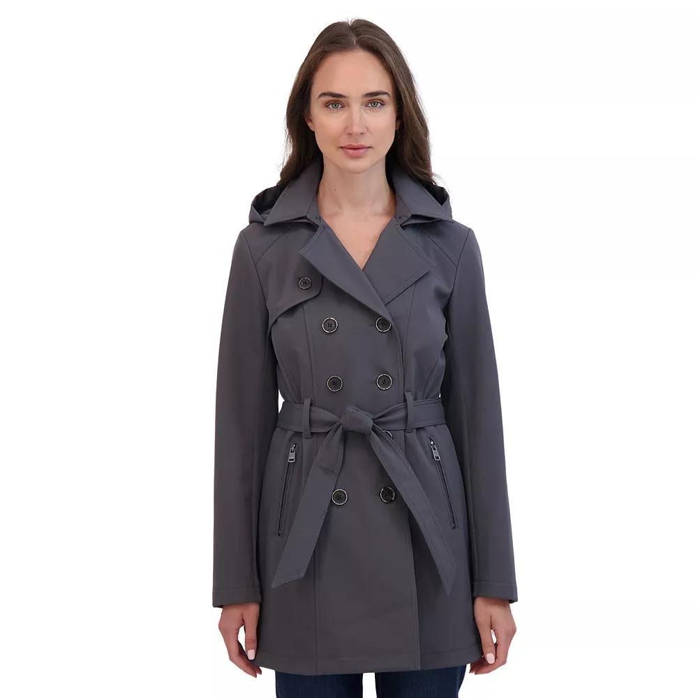 Women's Sebby Collection Double Breasted Softshell Trench Coat, Size: Small, Grey Product Image