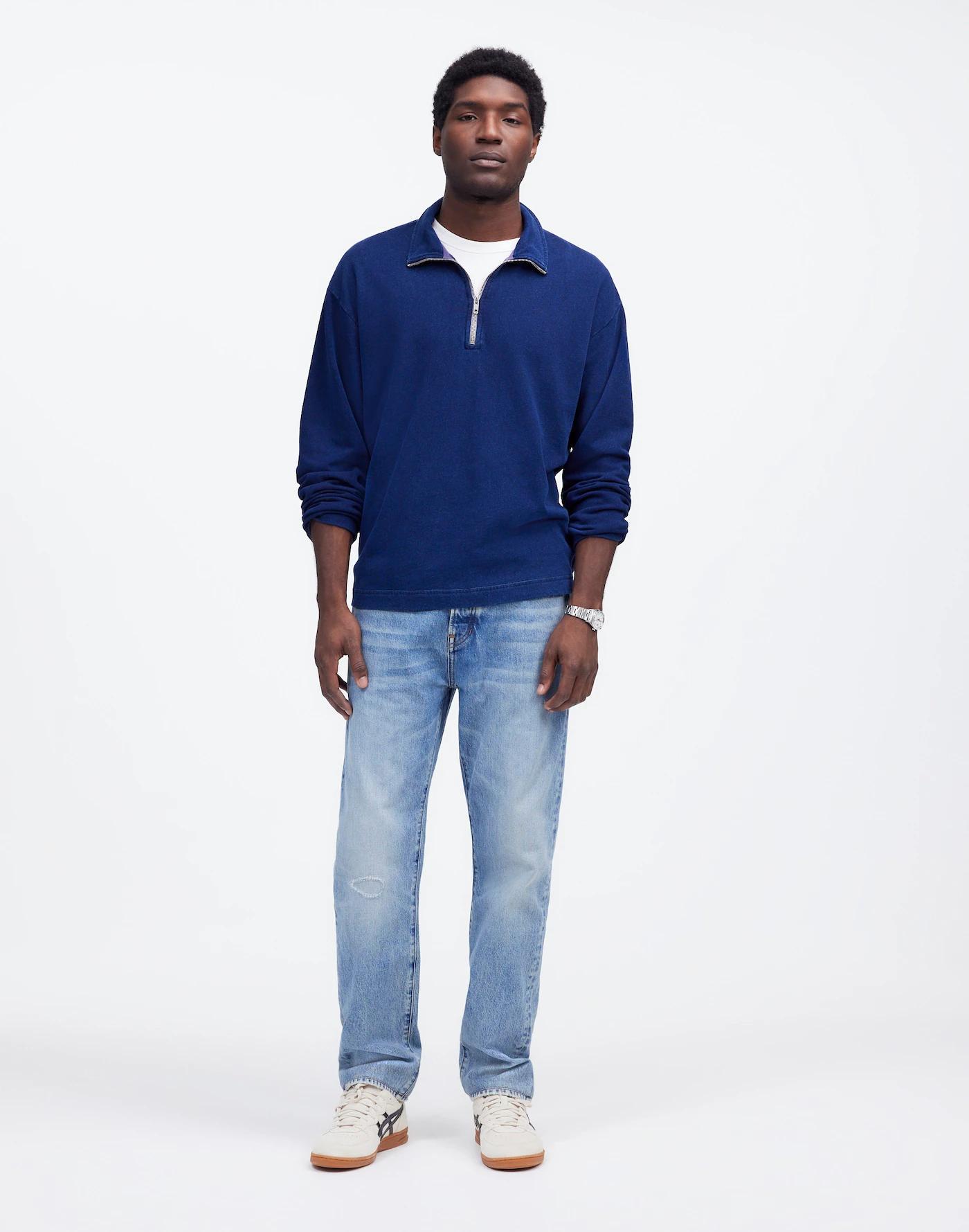 Indigo-Dyed Half-Zip Sweatshirt Product Image