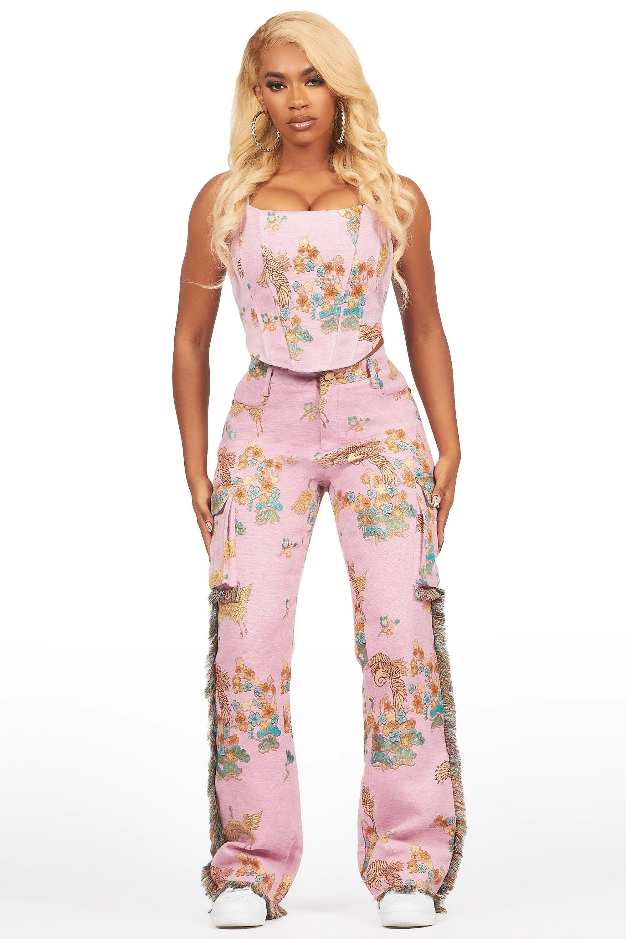 Vatasha Pink Tapestry Stacked Pant Female Product Image