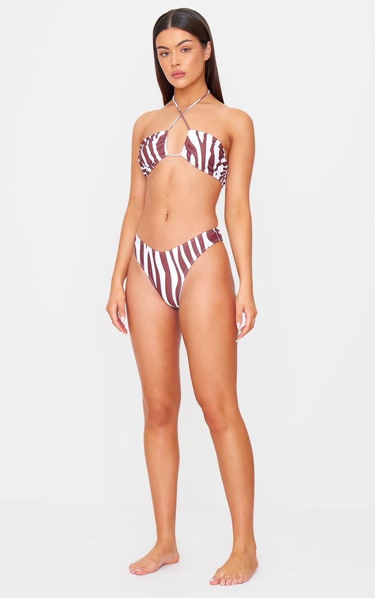 Brown Zebra Print Halter Tie Bikini Top Product Image