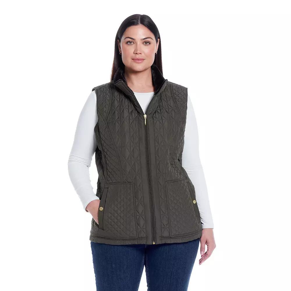 Plus Size Weathercast Multi-Quilted Plush Lined Vest, Women's, Size: 1XL, Dusty Green Product Image