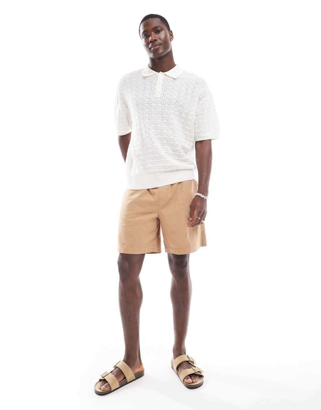 Bershka crochet knit polo in white Product Image