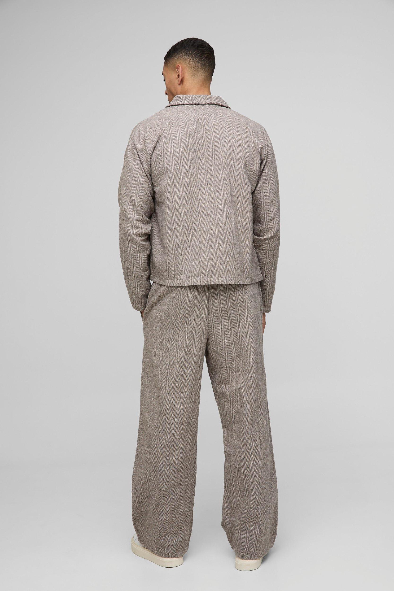 Oversized Boxy Fit Herringbone Cargo Pocket Harrington | boohooMAN USA Product Image