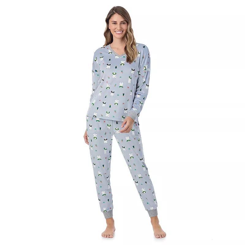 Womens Cuddl Duds Velour Fleece V-Neck Pajama Top & Pajama Bottoms Set Product Image