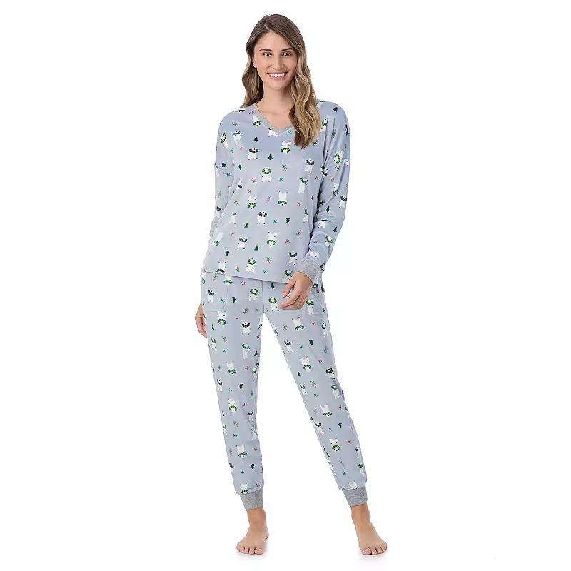 Womens Cuddl Duds Velour Fleece V-Neck Pajama Top & Pajama Bottoms Set Product Image