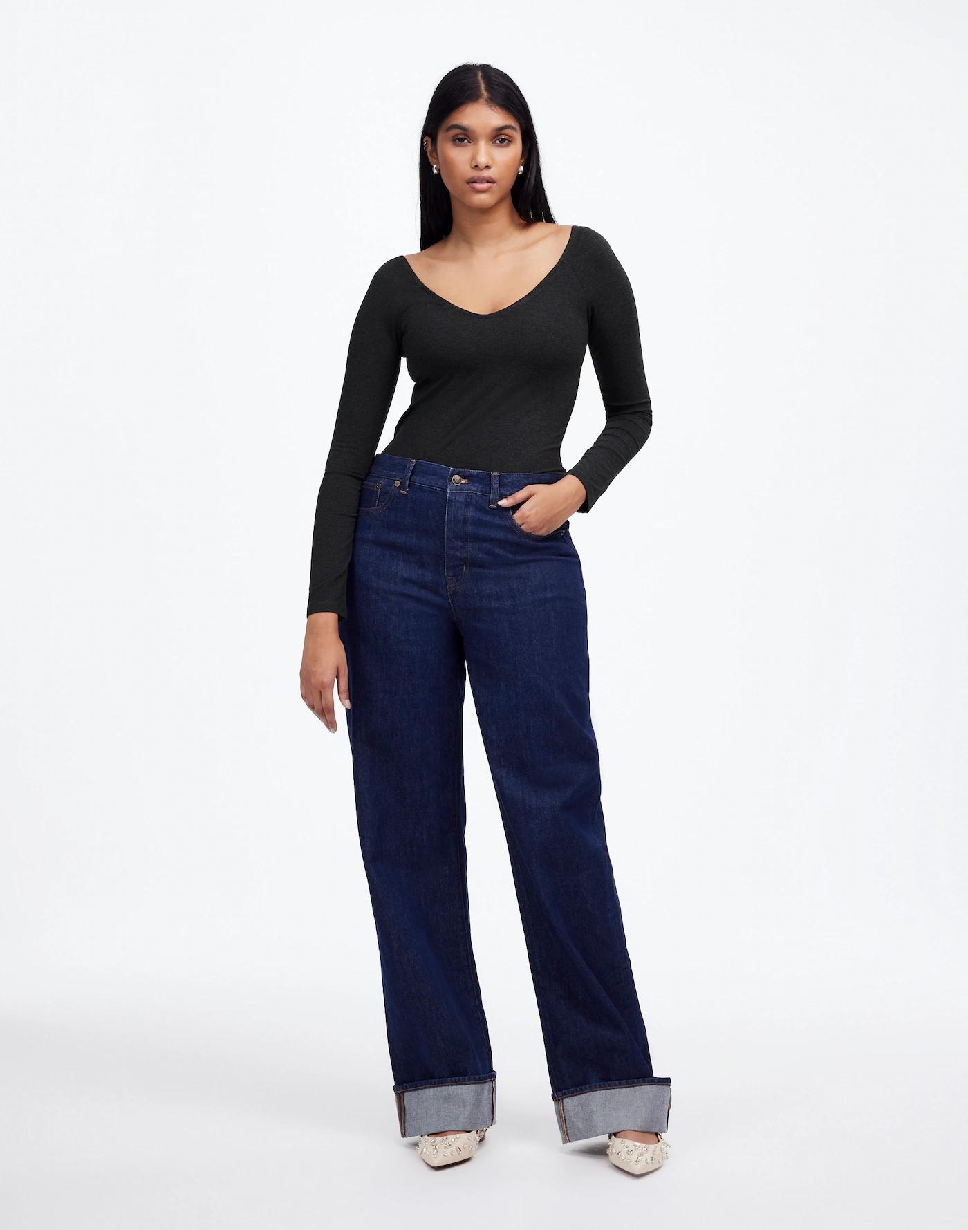 Jersey V-Neck Long-Sleeve Top Product Image