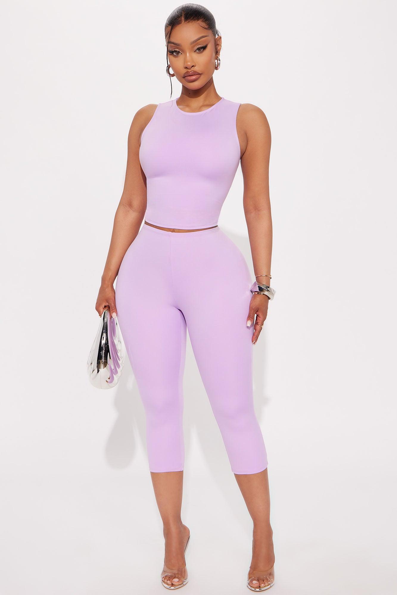 All Day Sleek Matte Tricot Capri Set - Lavender Female Product Image