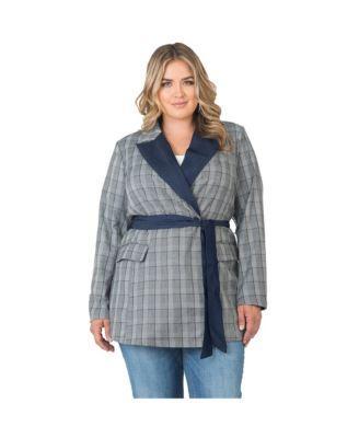 Womens Plus Size Plaid Wrap Blazer with Tencel Trim Product Image