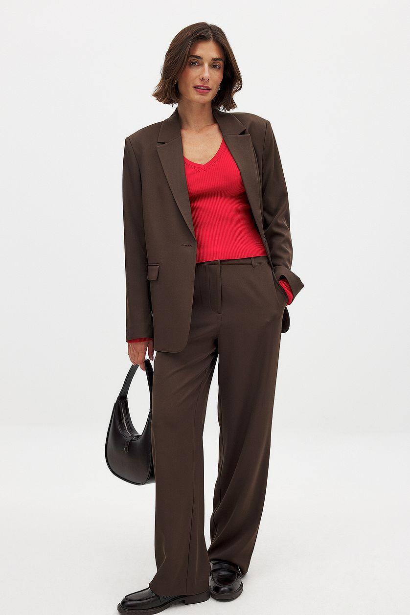 Ribbed Knitted V-Neck Top Product Image