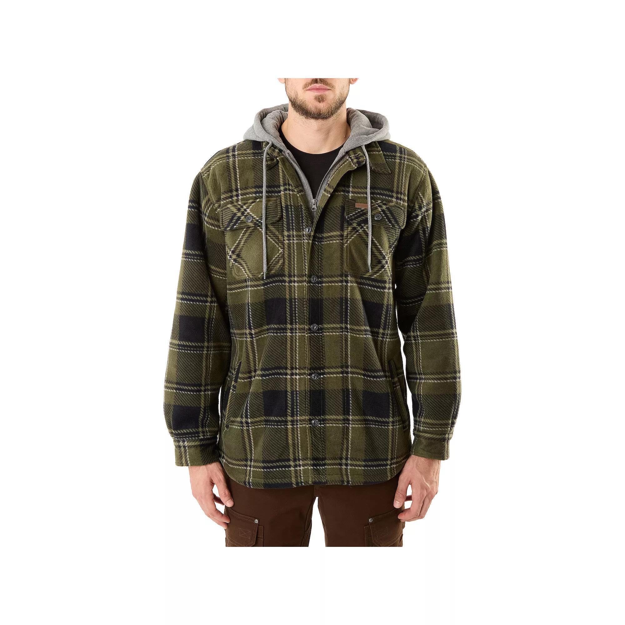 Men's Smith's Workwear Plaid Sherpa-Lined Microfleece Hooded Shirt Jacket, Size: XXL, Green Product Image