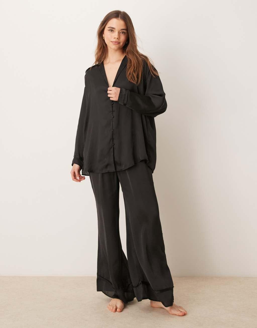 Free People satin pajama set in slate Product Image