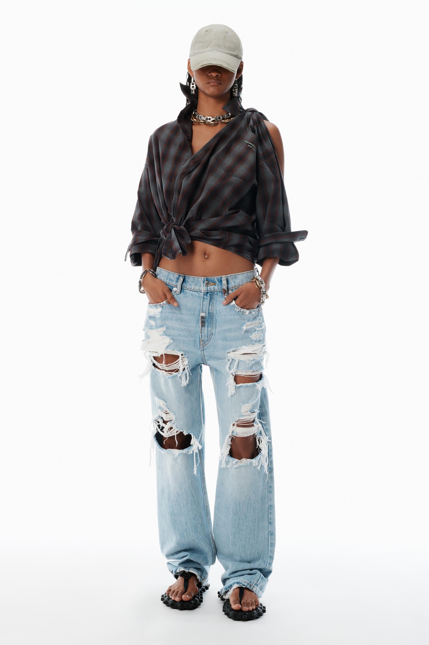 Red Plaid Asymmetric Button Up Shirt Product Image