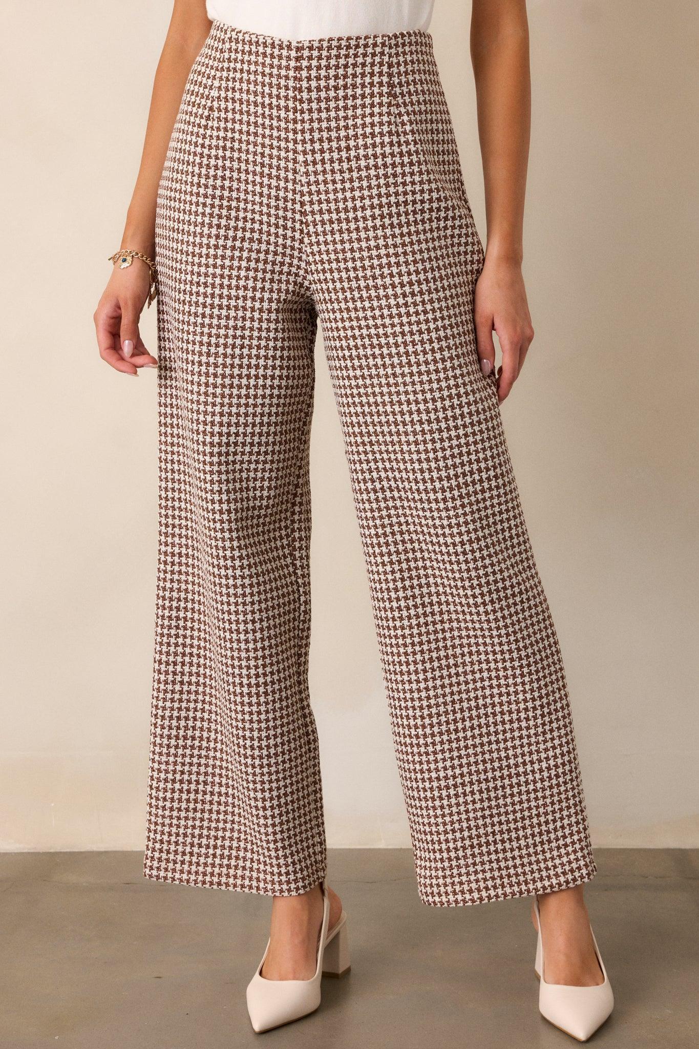 Out of Reach Mocha Houndstooth Pants Product Image