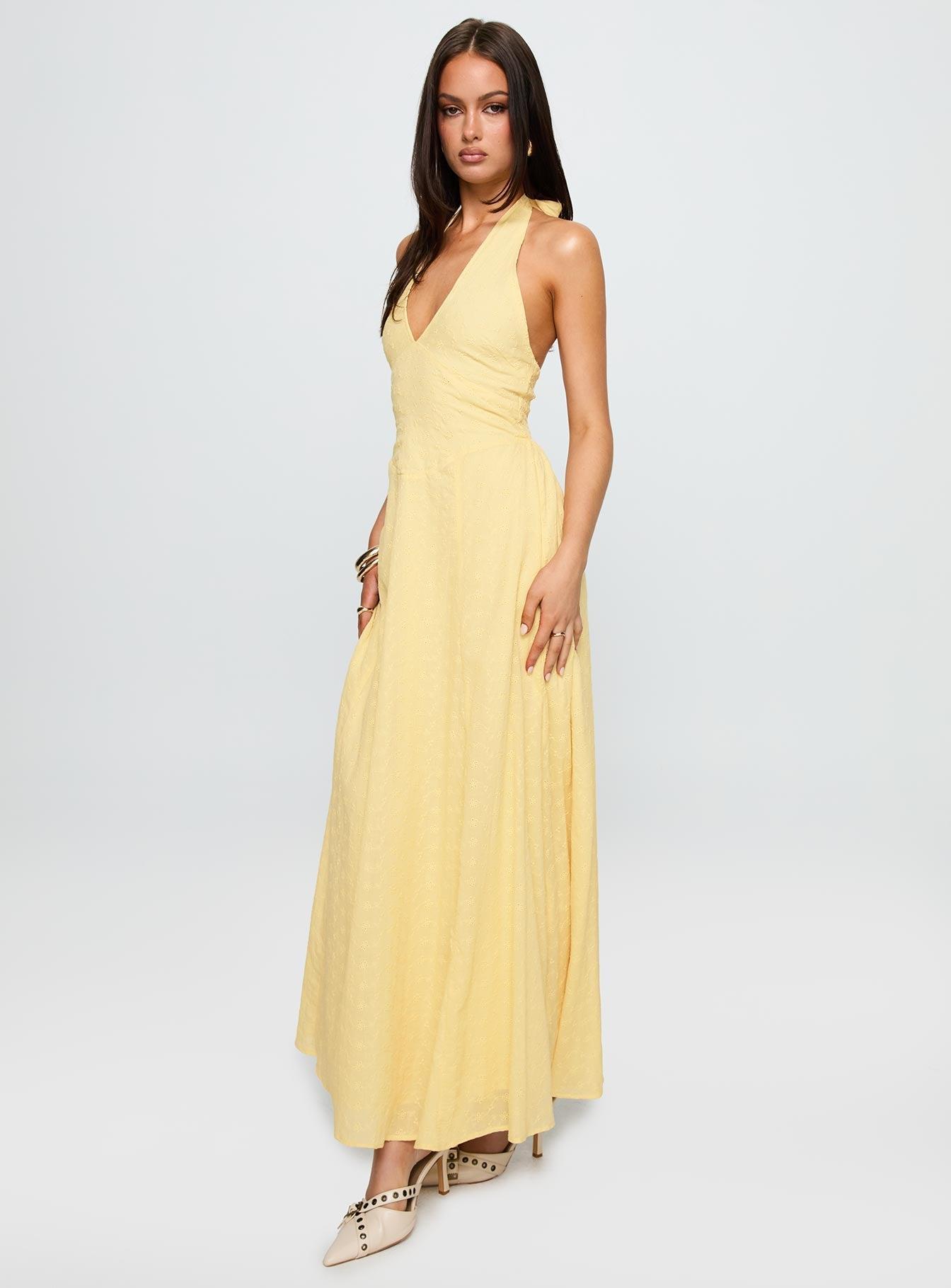 Summer State Halter Maxi Dress Yellow Product Image