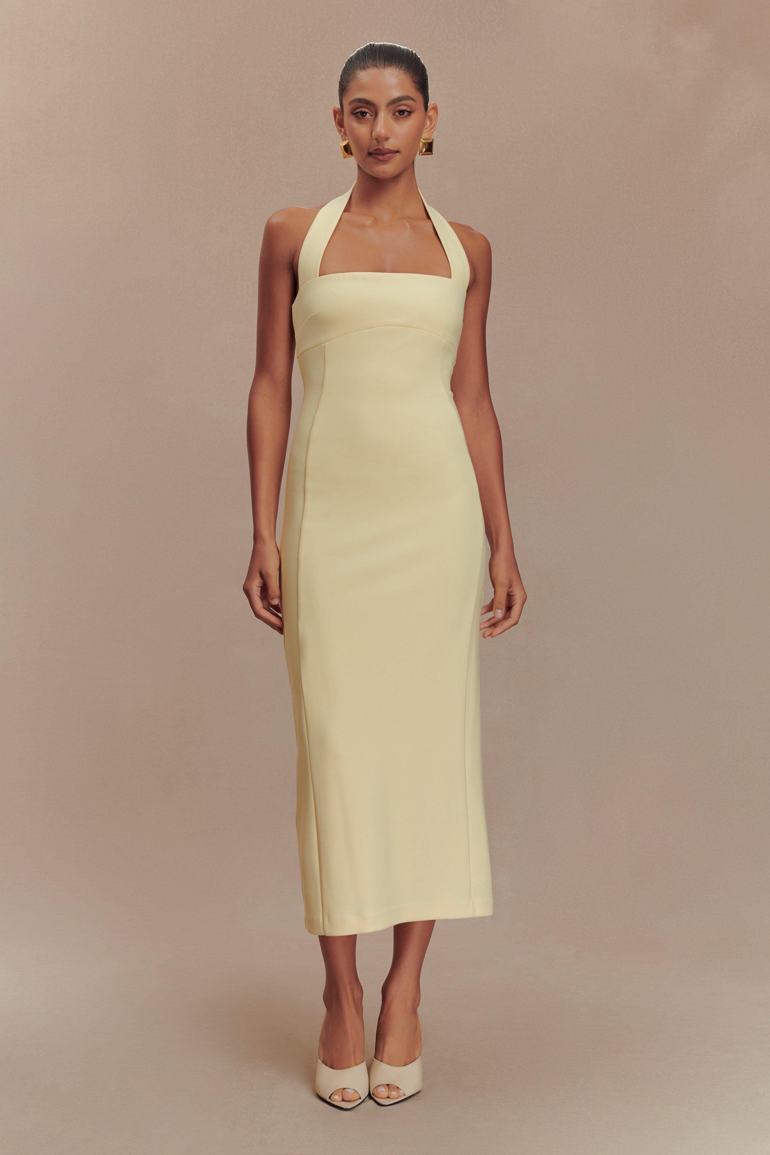 Amelita Suiting Halter Midi Dress - Pale Lemon Product Image