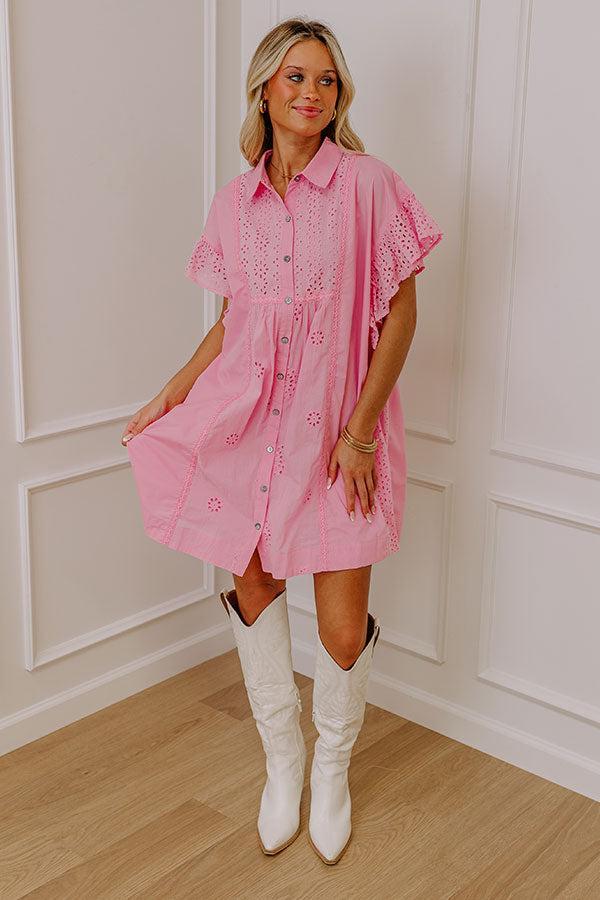 Brunch Ready Eyelet Mini Dress in Pink Product Image