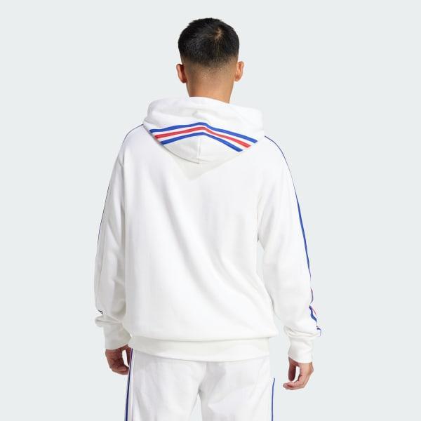 adidas France Essentials 3-Stripes Hoodie White XL Mens Product Image