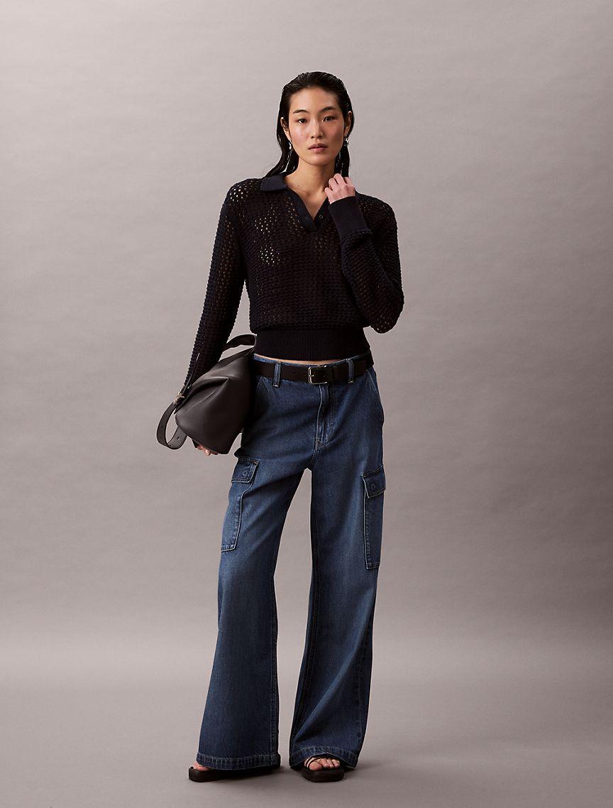 Open Stitch Polo Sweater Product Image