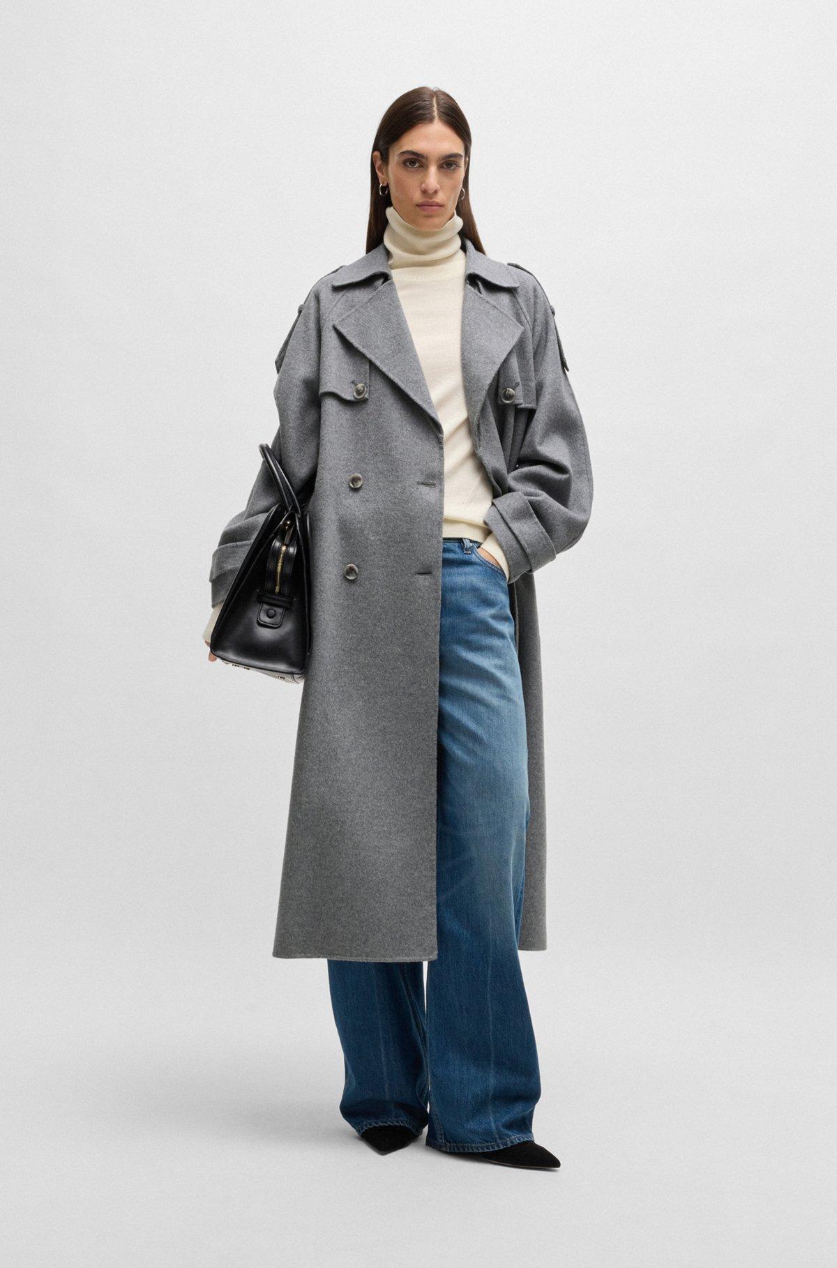 BOSS - Belted trench coat in a wool blend - Silver Product Image