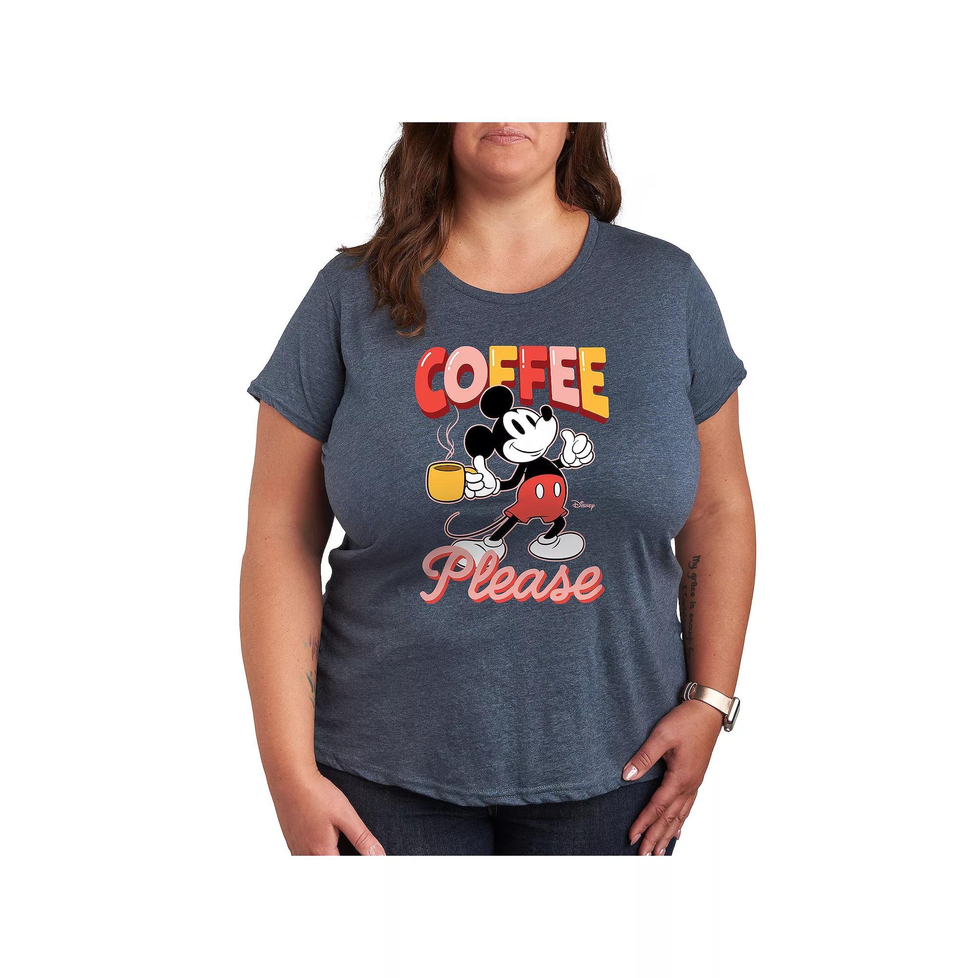 Disney's Mickey Mouse Plus Coffee Please Graphic Tee, Women's, Size: 4XL, Grey Blue Product Image