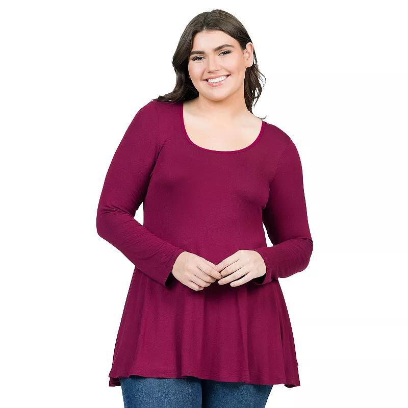 Plus Size 24Seven Comfort Apparel Poised Long Sleeve Swing Tunic Top, Women's, Size: 3XL, Purple Product Image