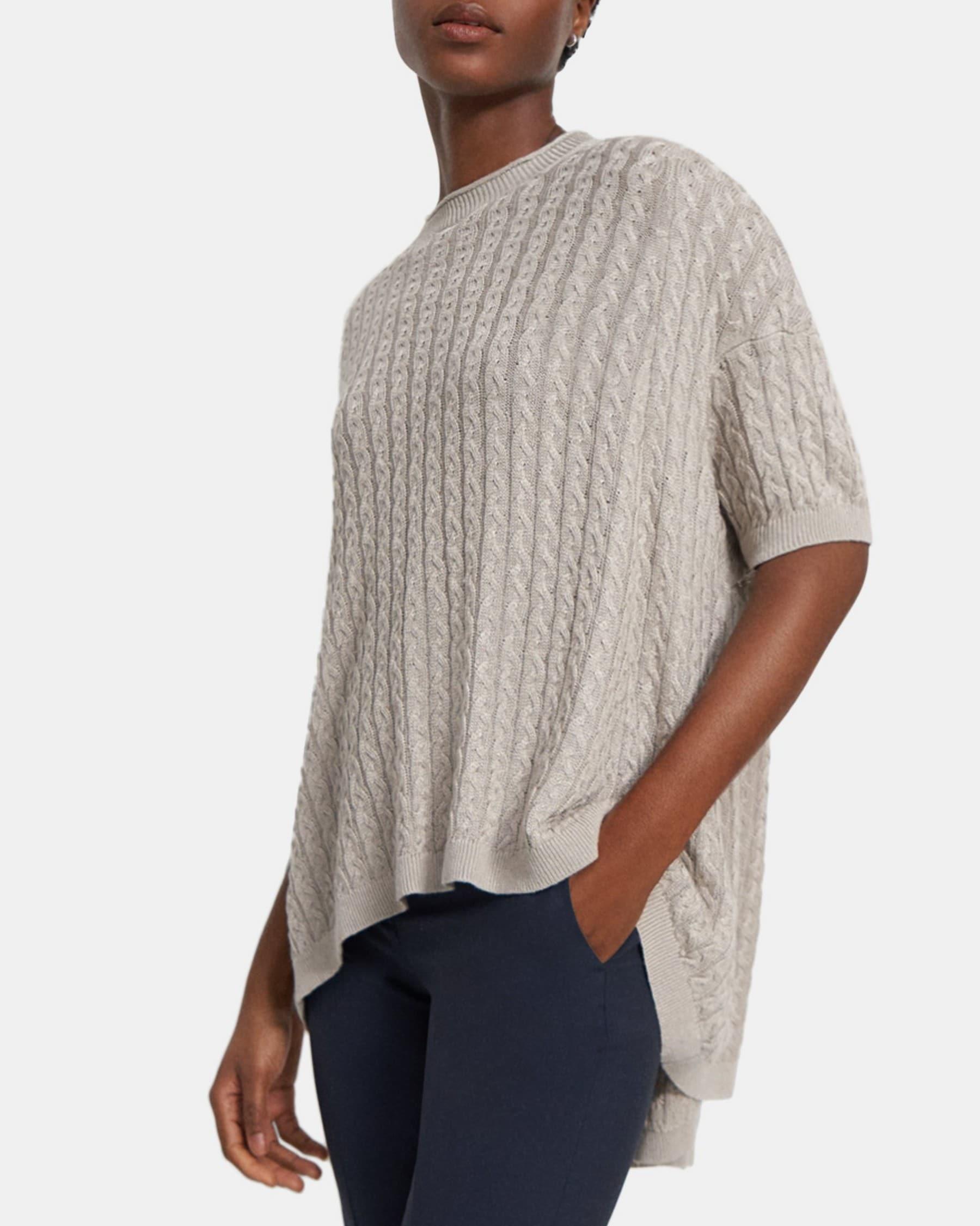 Short-Sleeve Sweater in Cable Knit Linen Product Image