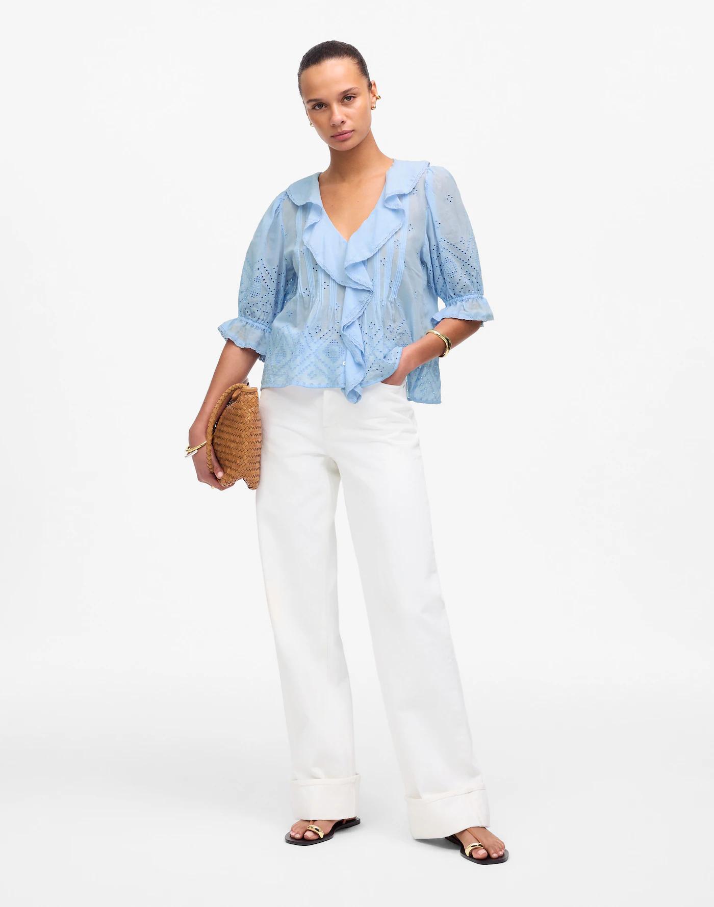 Ruffled Puff-Sleeve Top Product Image