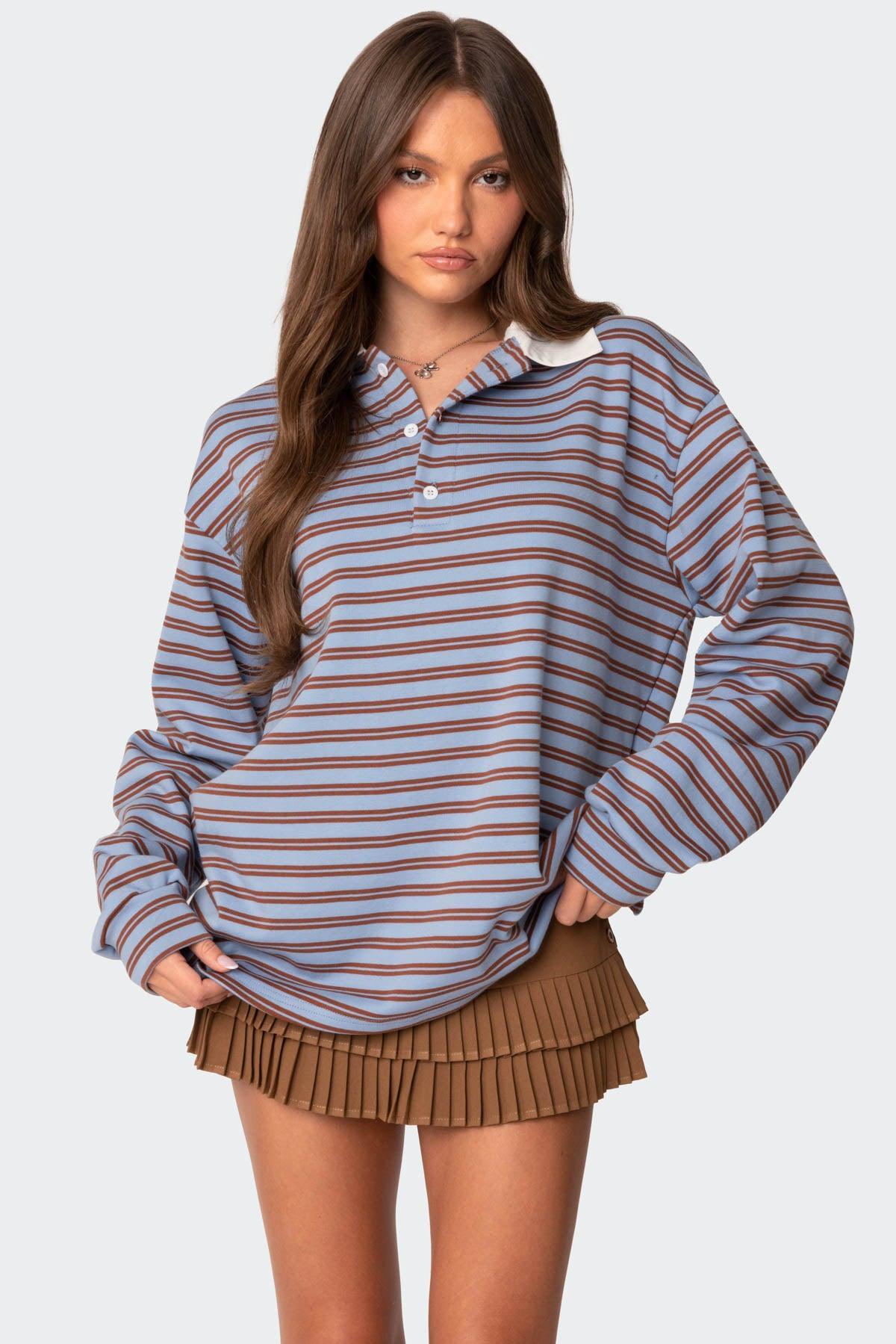 Stripey Oversized Collared Shirt Product Image