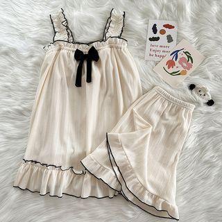 Pajama Set: Bow Contrast Trim Tank Top + Shorts Product Image