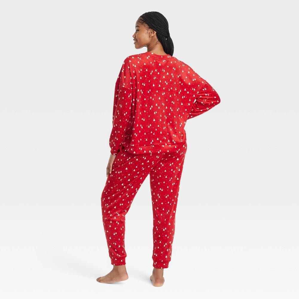 Women's Minky Fleece Pullover Top and Joggers Pajama Set - Auden™ Red/Trees M Product Image