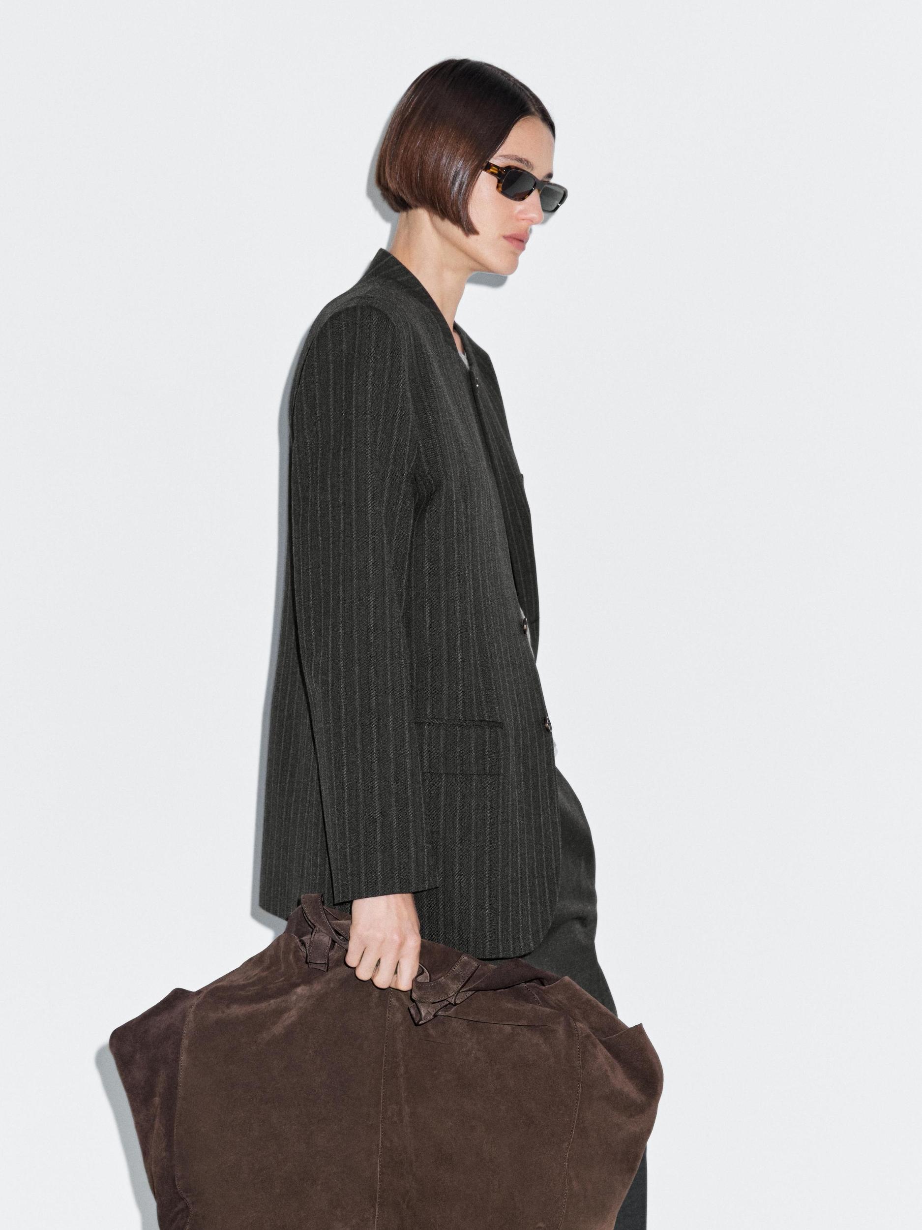 100% wool striped blazer with collar detail Product Image