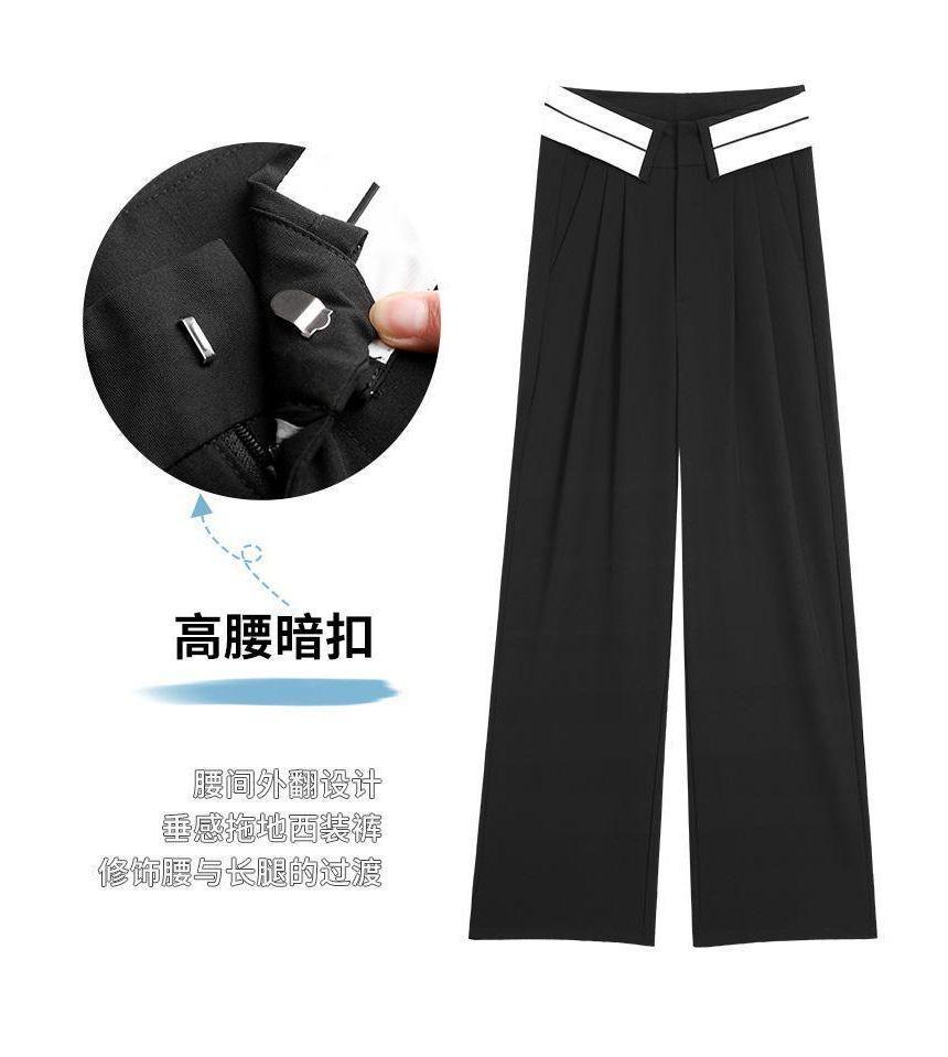 Fold Over High Rise Plain Pleated Wide Leg Pants (Various Designs) Product Image