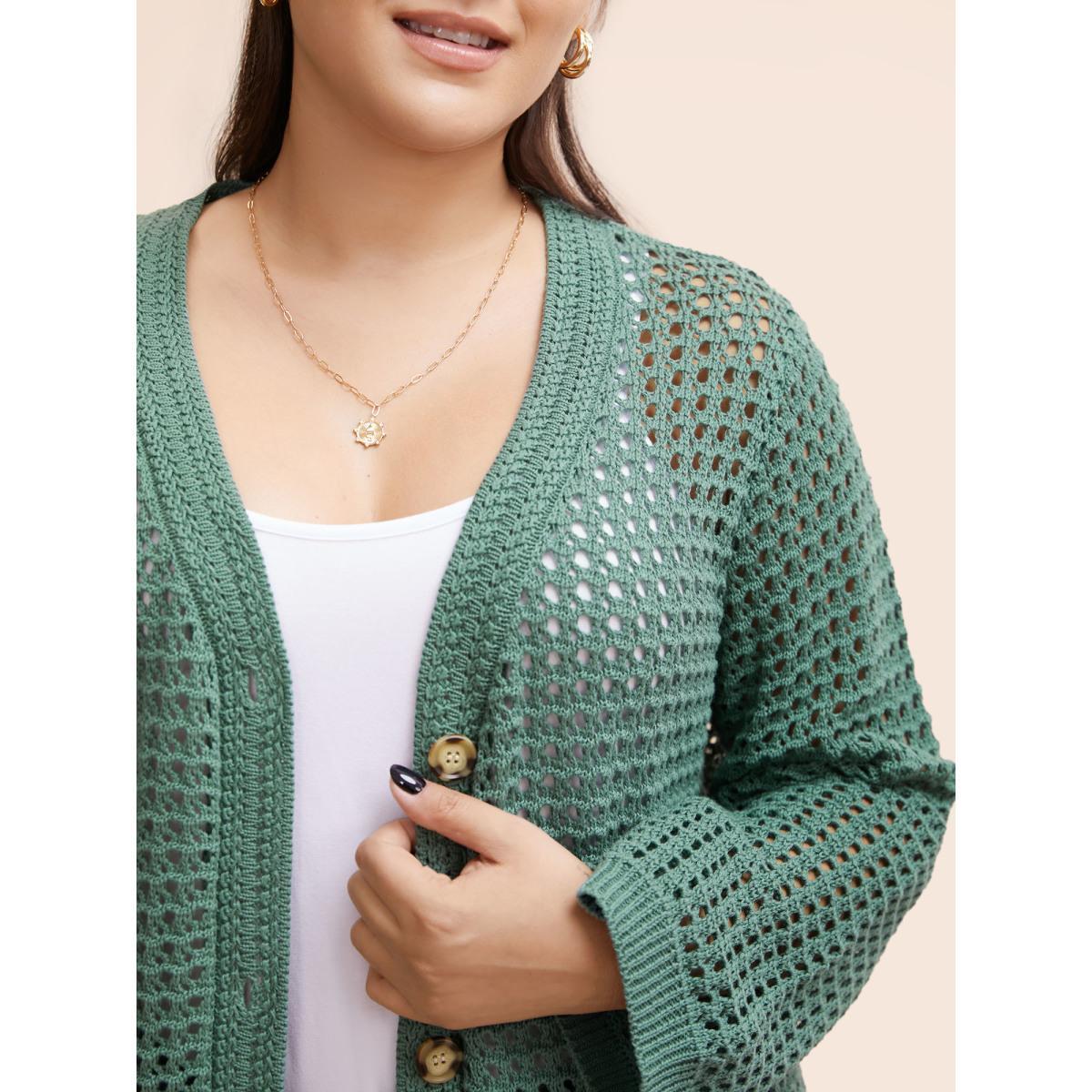 Plus Size Cotton Texture Cut Out Bell Sleeve Cardigan Greenbean Women Casual Loose Long Sleeve Everyday Cardigans BloomChic 10/M Product Image