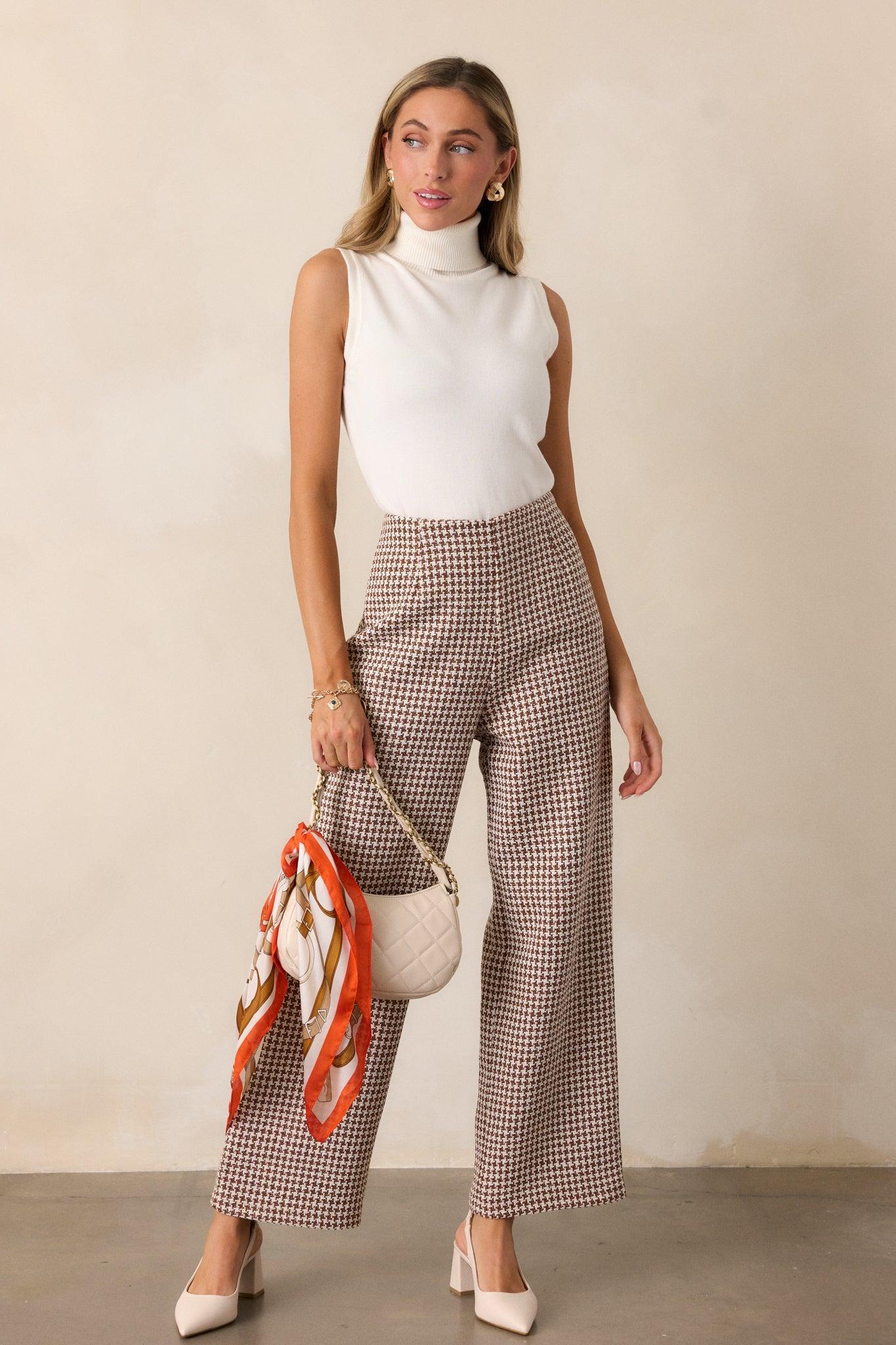 Out of Reach Mocha Houndstooth Pants Product Image