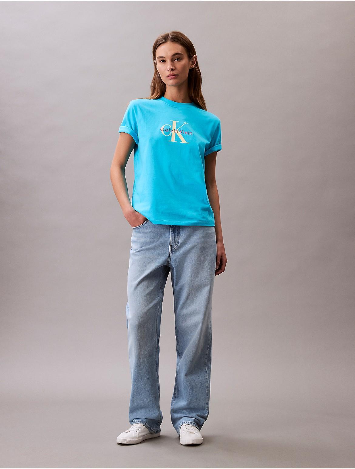Calvin Klein Womens Monogram Logo Tee - Blue Product Image
