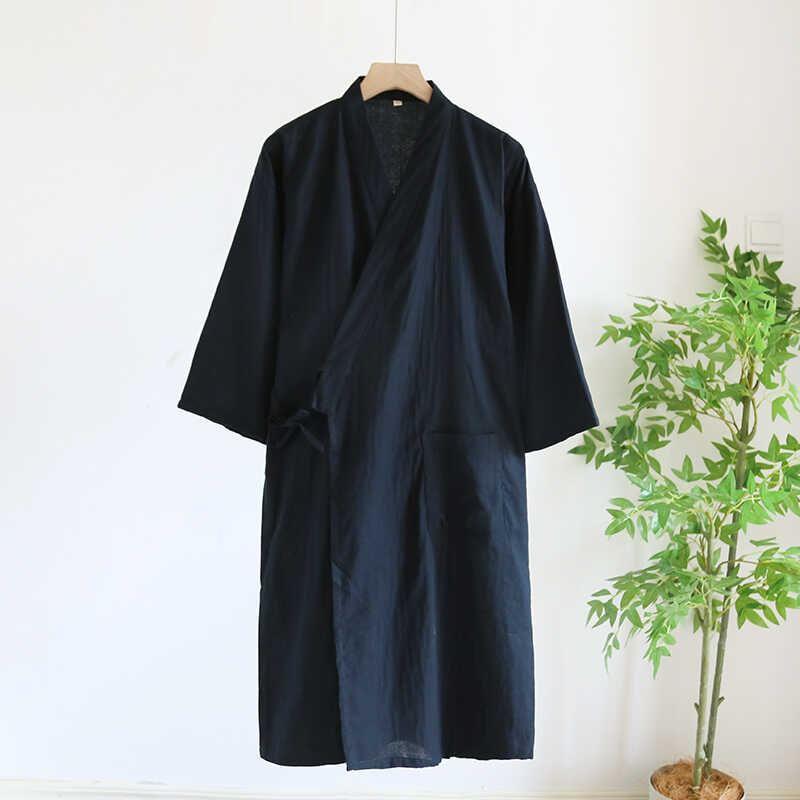 3/4-Sleeve V-Neck Plain Pajama Robe Product Image