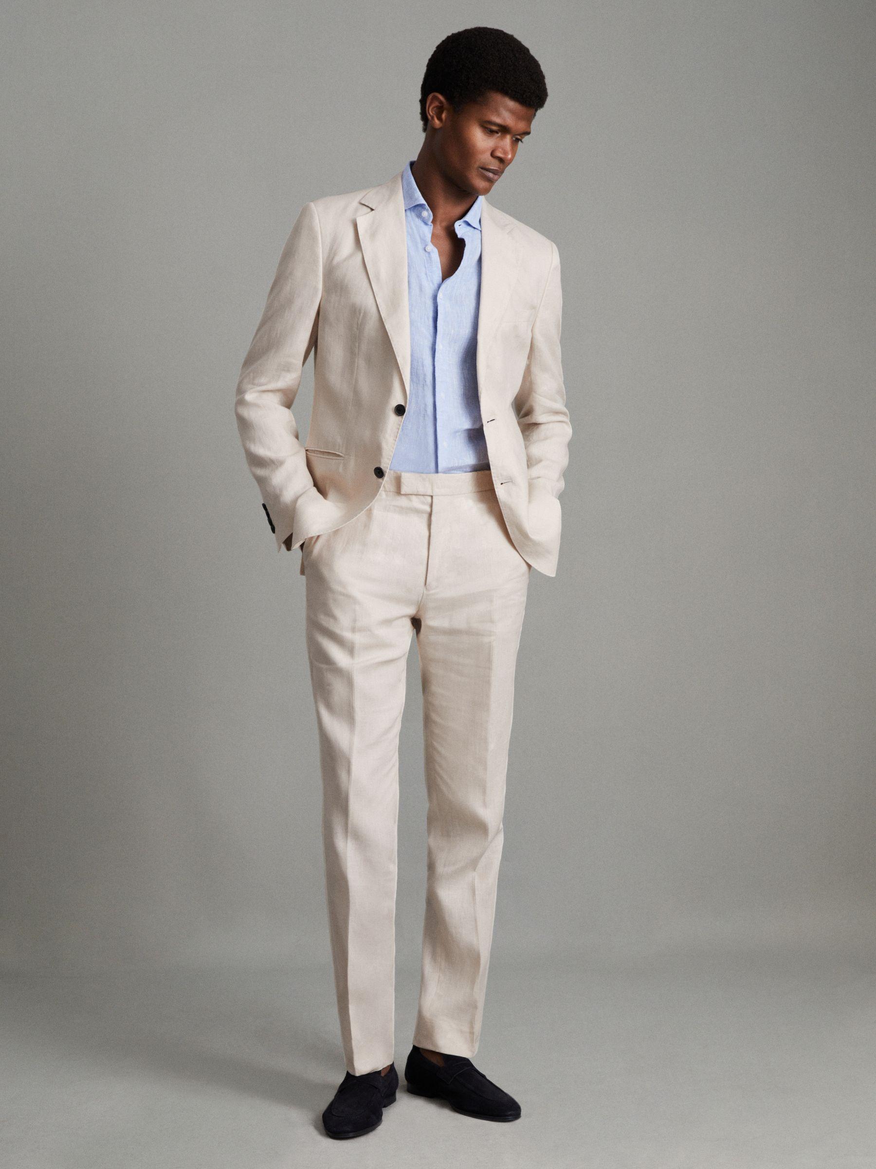 Slim Fit Single Breasted Linen Blazer in Stone Product Image