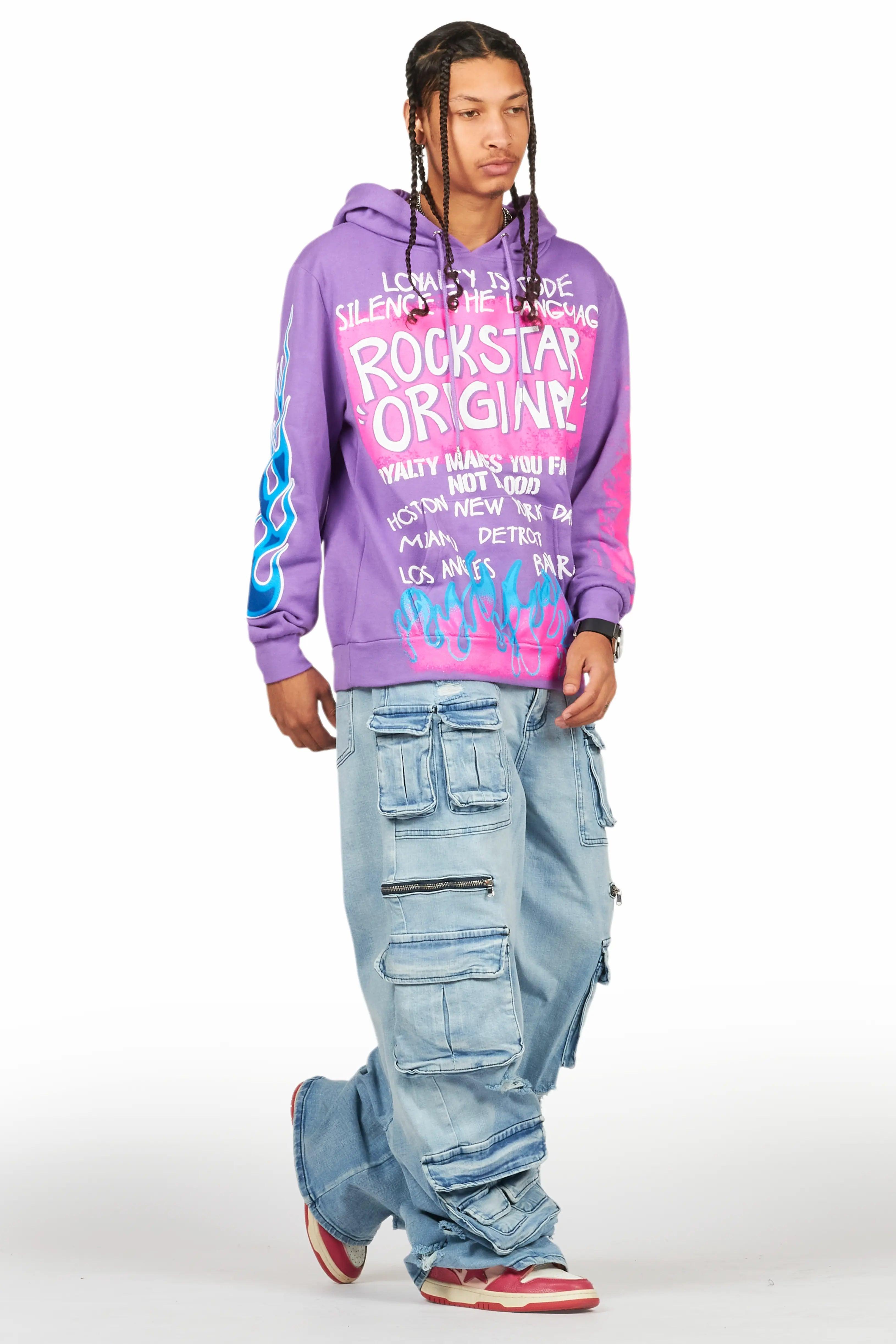 Beno Purple Distressed Graphic Hoodie Male Product Image