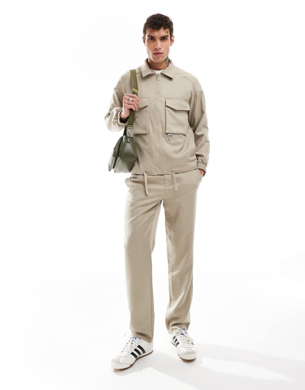 Sixth June relaxed pants with elasticated waist in beige Product Image