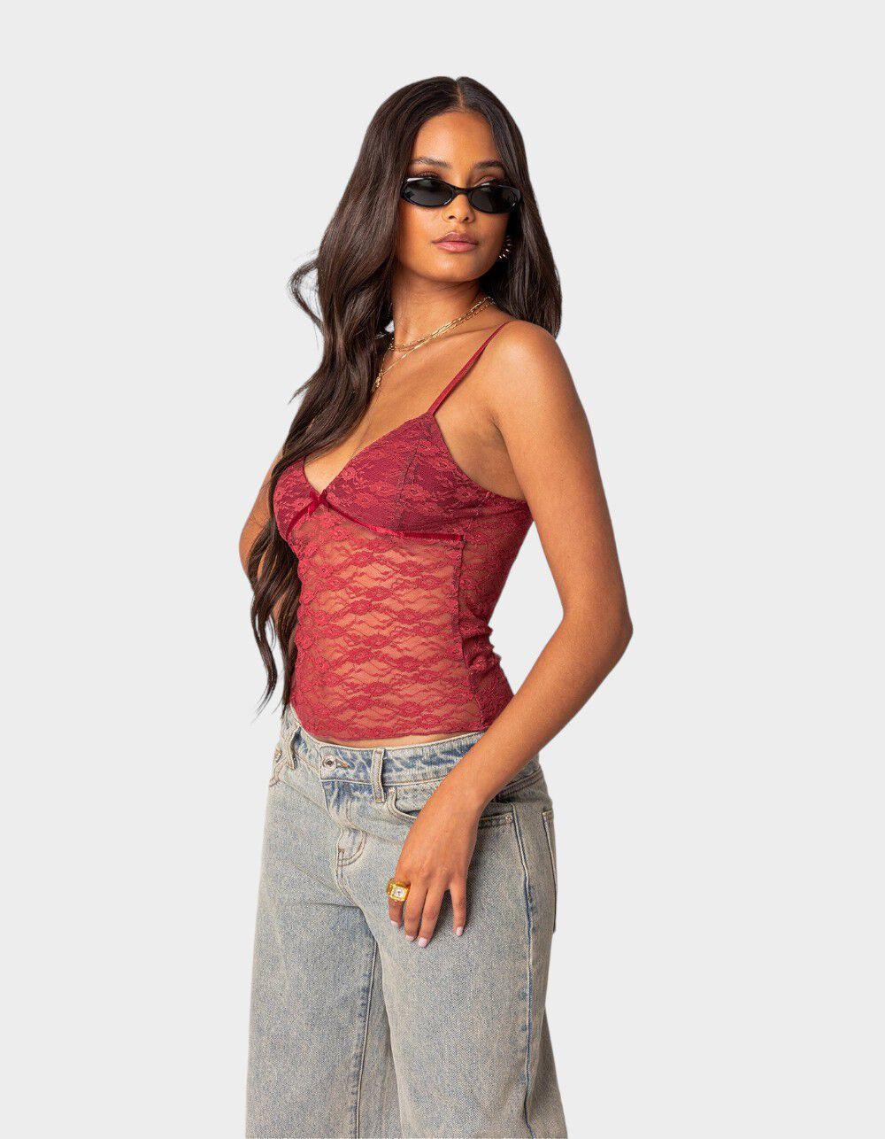 EDIKTED Eira Sheer Lace Tank Top Product Image