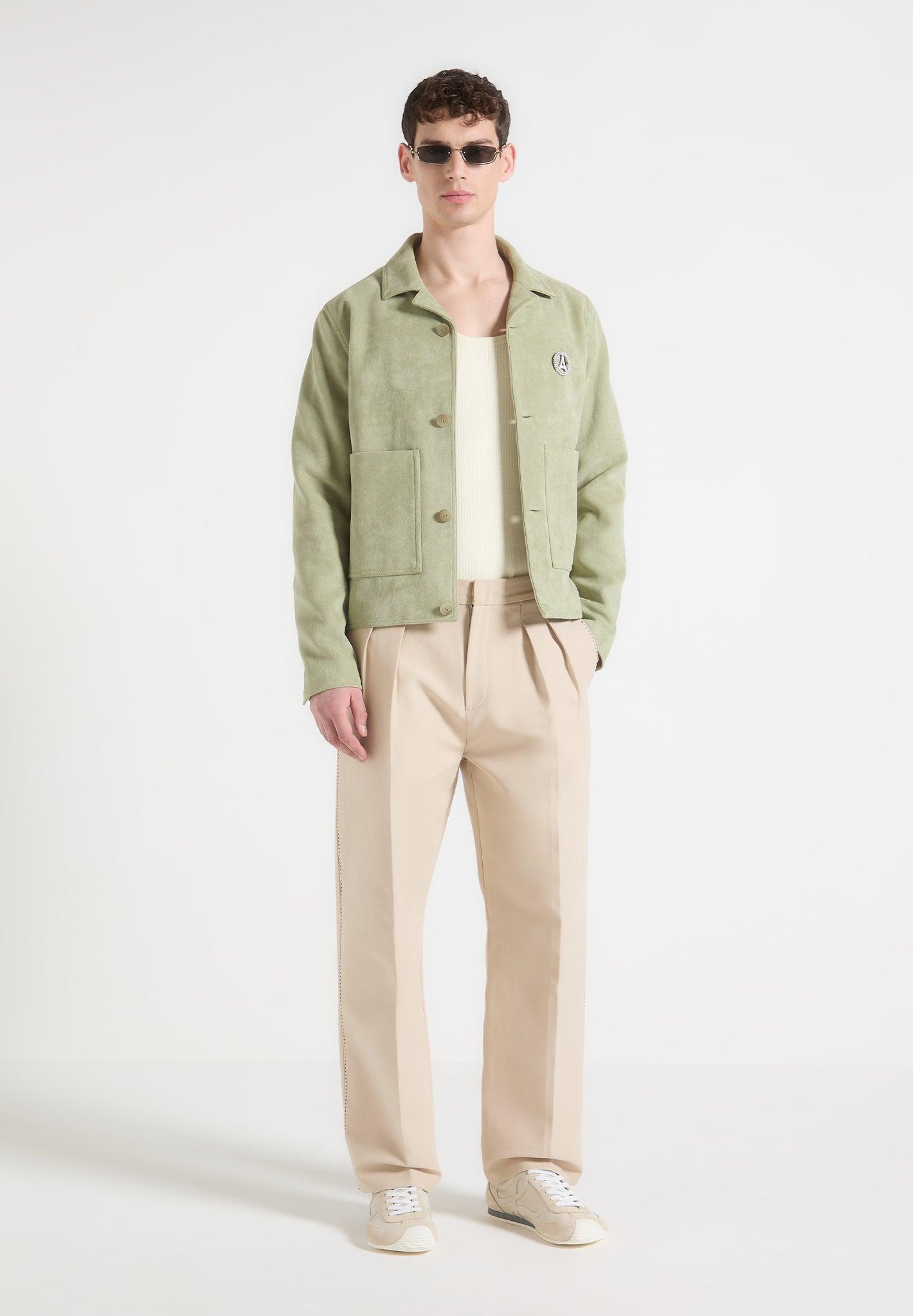 Suede Jacket with Revere Collar - Sage Male Product Image