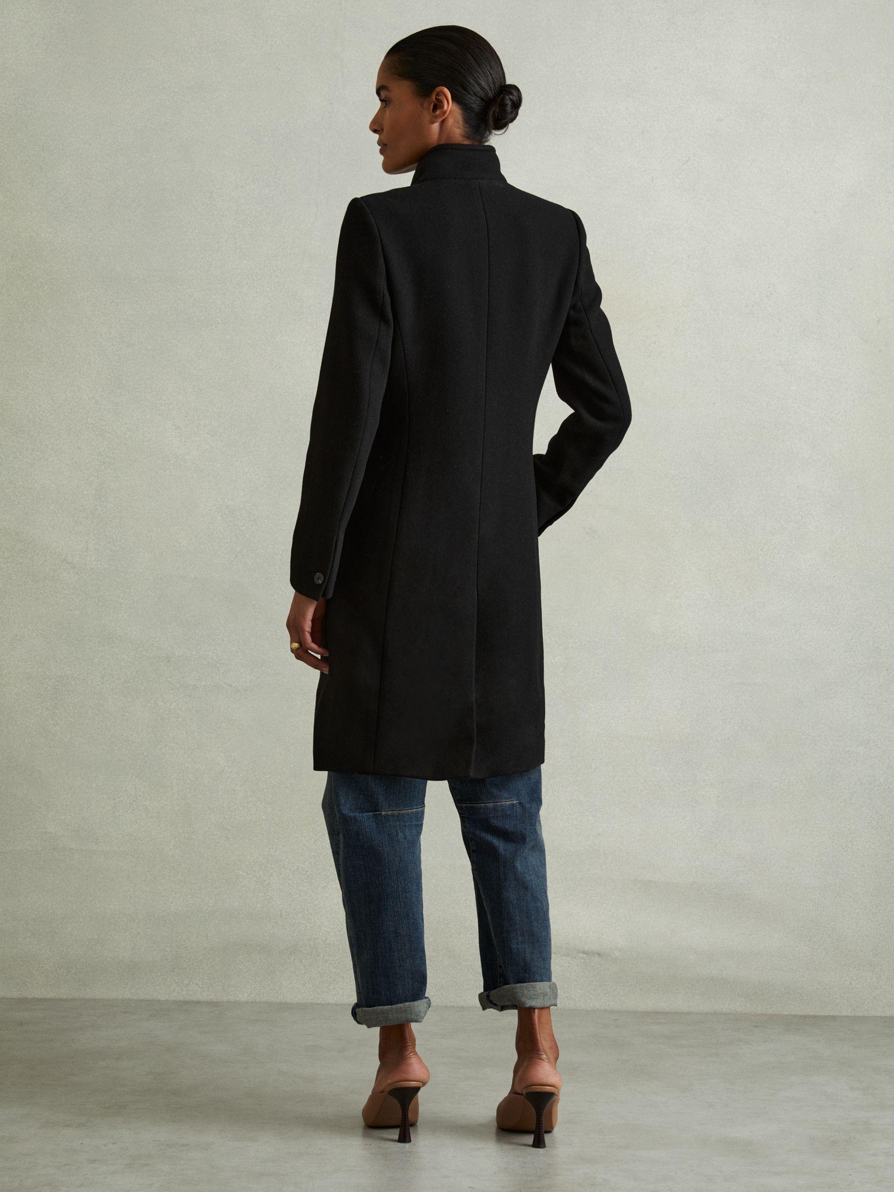 Wool-Blend Longline Double-Breasted Coat in Black Product Image