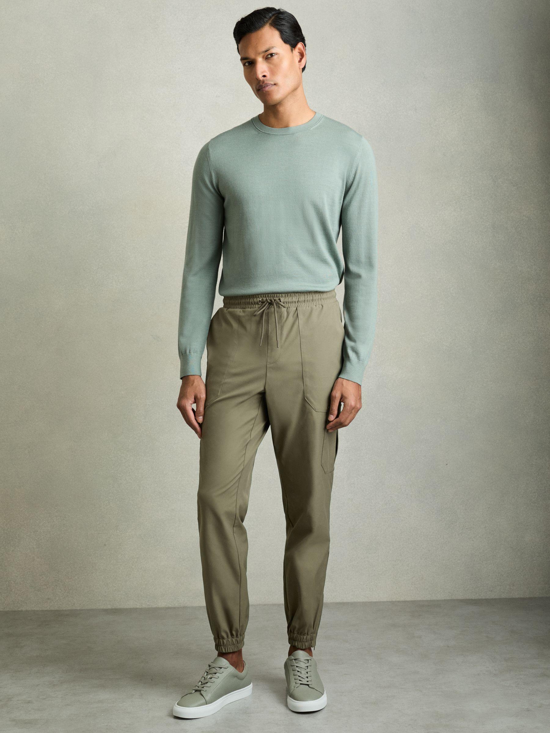 Technical Cargo Drawstring Trousers in Olive Product Image