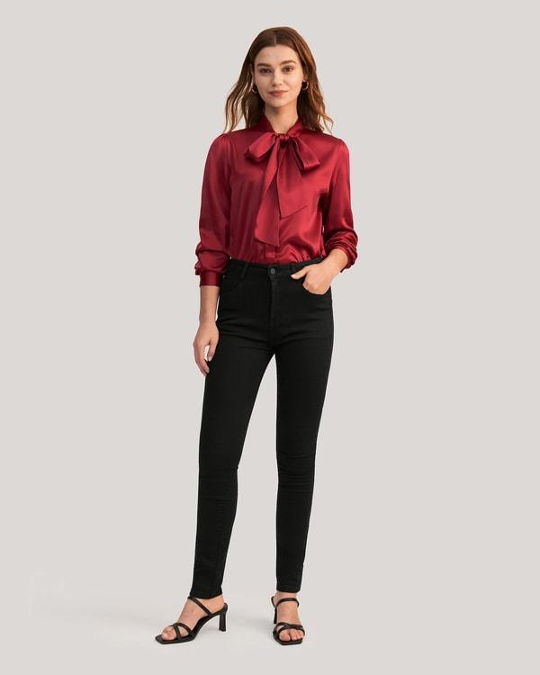 Women Bow-tie Neck Silk Blouse Product Image