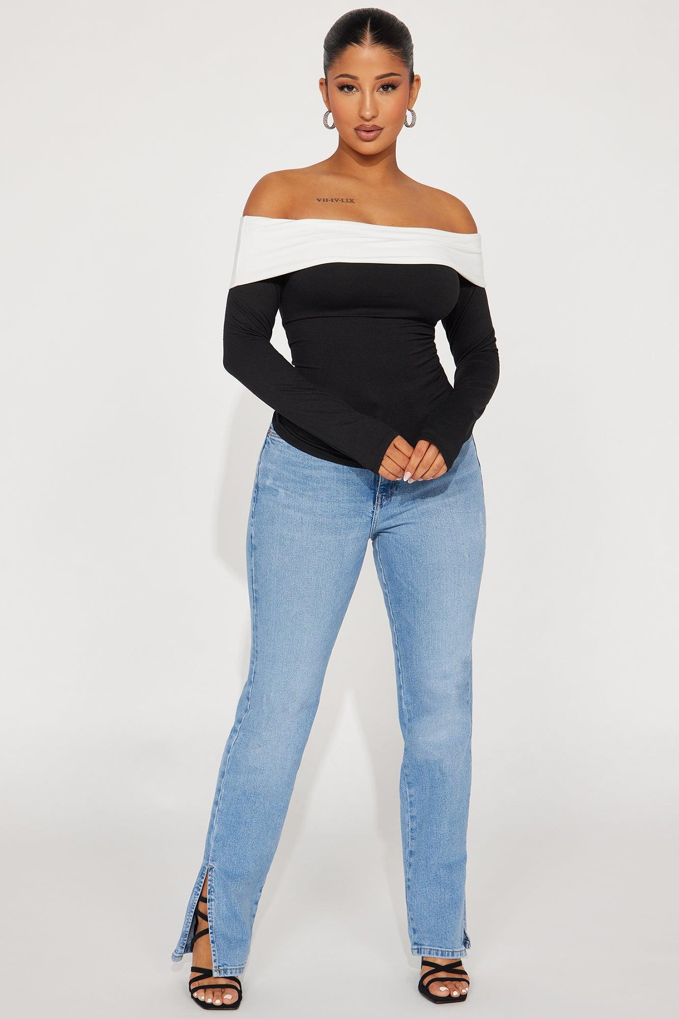 Miss Independent Off Shoulder Top - Black/White Product Image