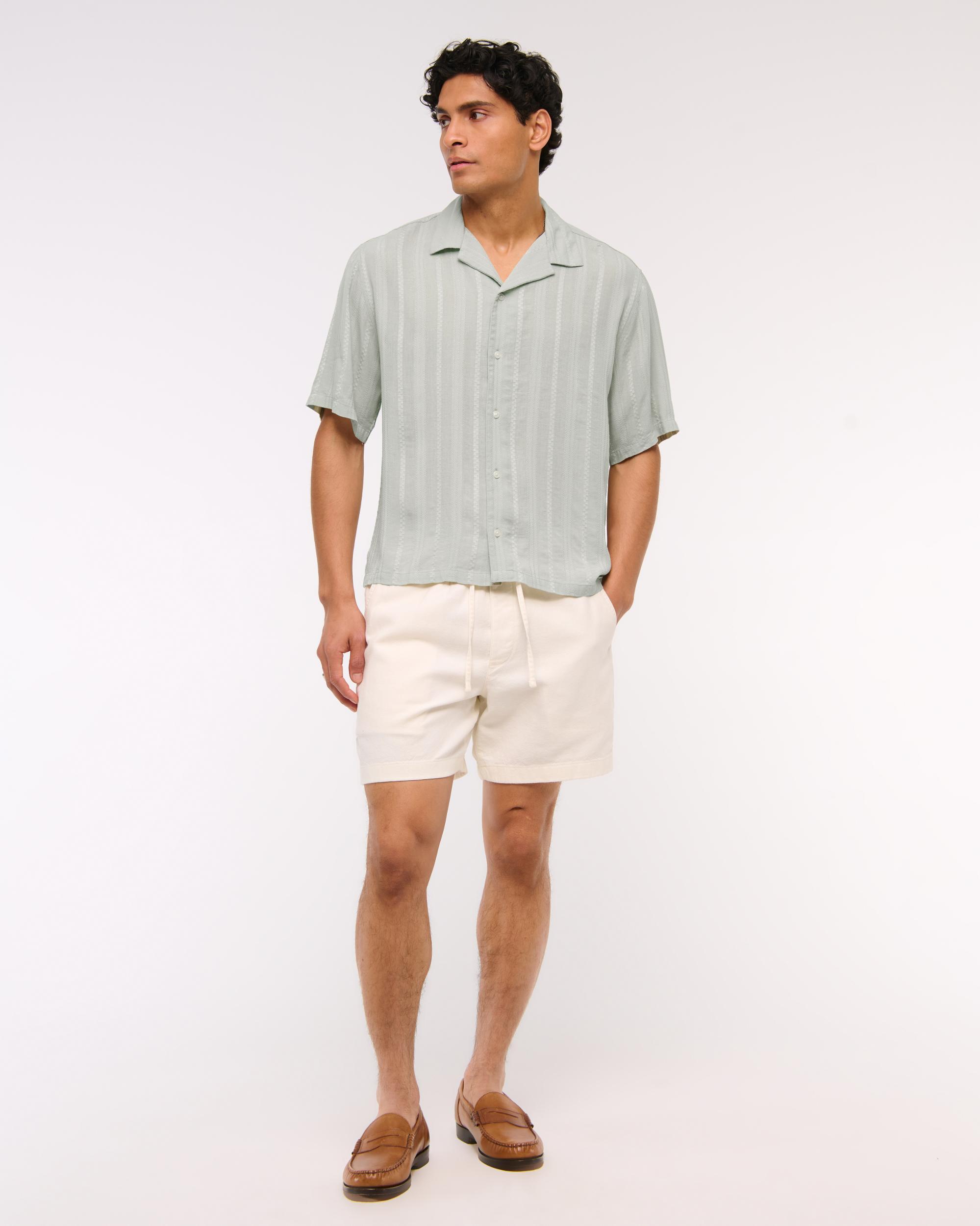Camp Collar Cropped Button-Up Shirt Product Image
