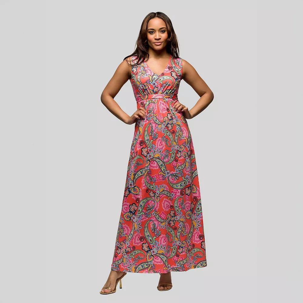Women's 24Seven Comfort Apparel V-Neck Sleeveless Empire Waist Maxi Dress, Size: Small, Pink Team Product Image
