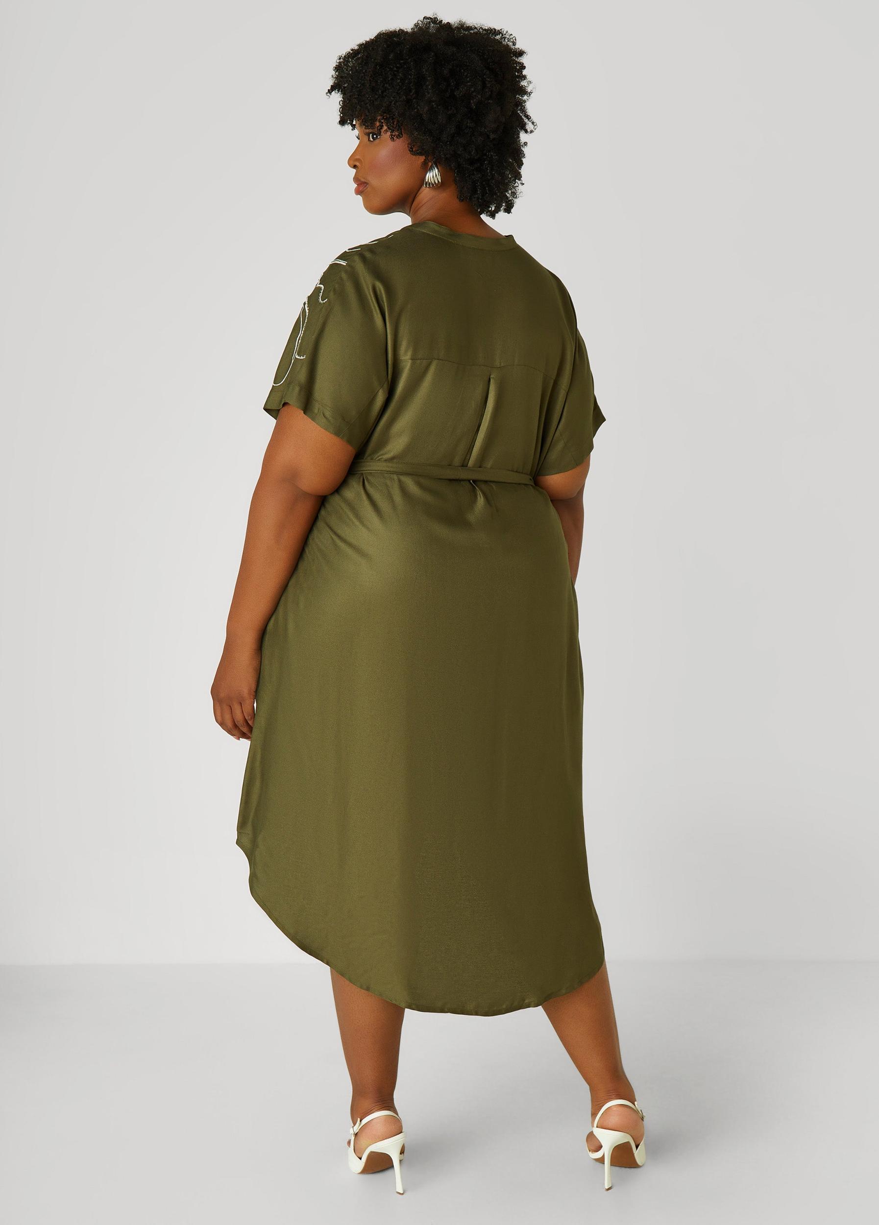 Embroidered Beaded Midi Shirtdress Product Image