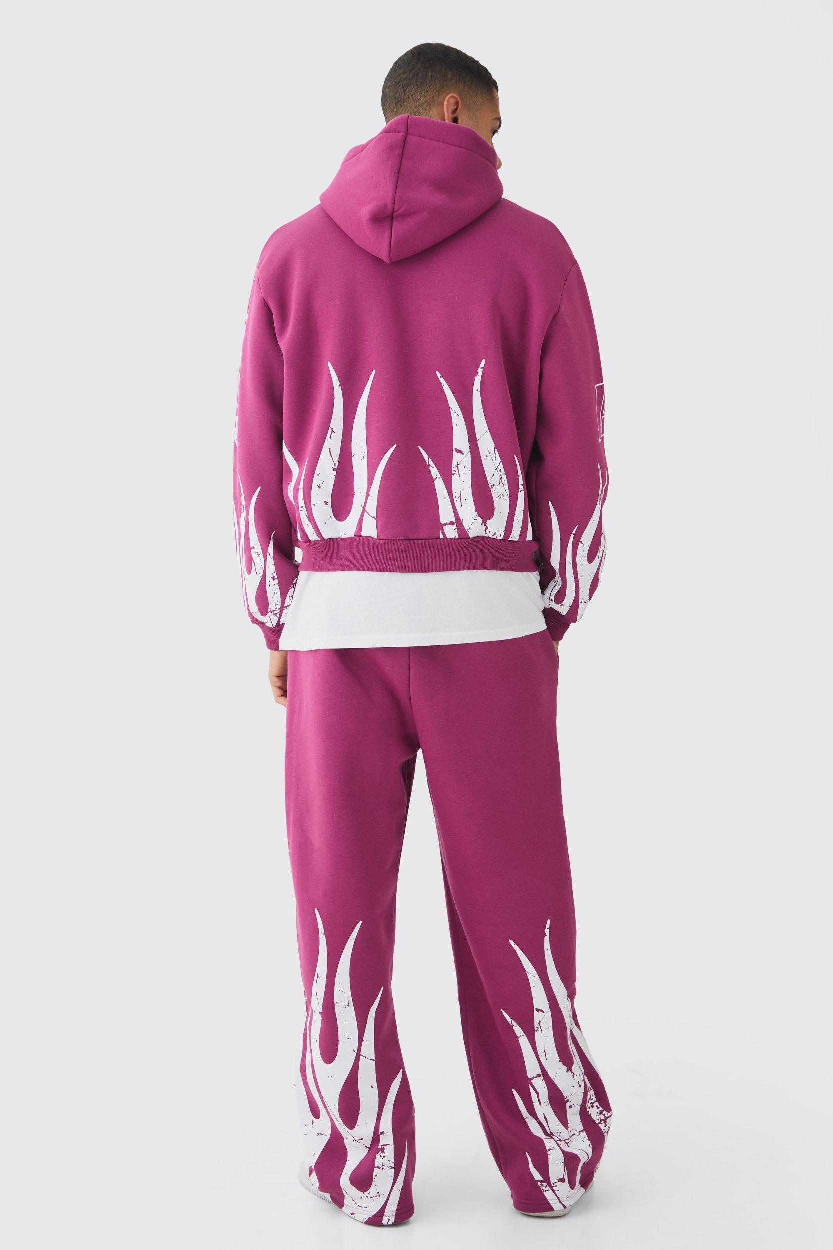 Oversized Boxy Moto Racing Flame Hoodie and Wide Leg Sweatpants Tracksuit | boohooMAN USA Product Image